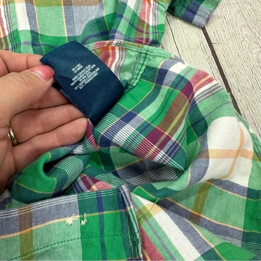 ralph lauren plaid button up short sleeve boys sz 4 4T preppy horseman logo